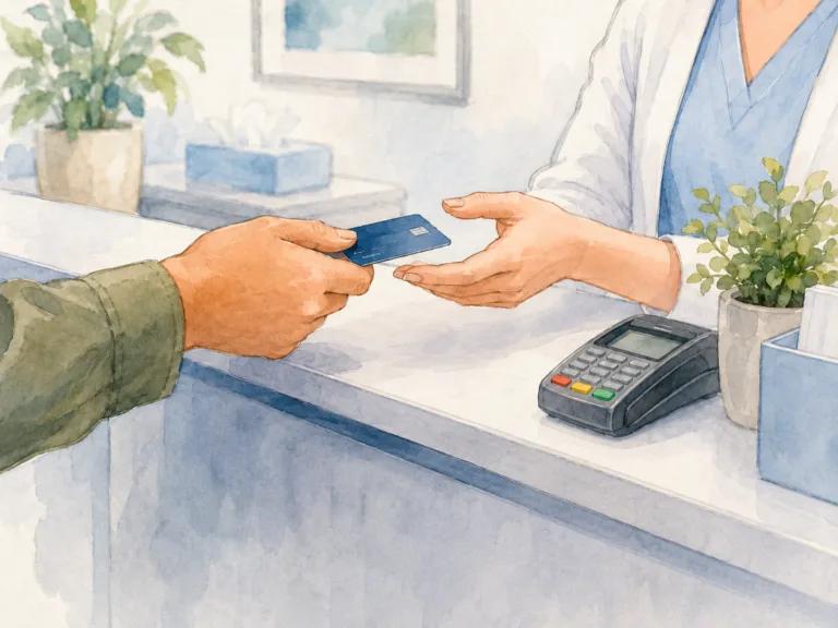 person paying at the doctors office
